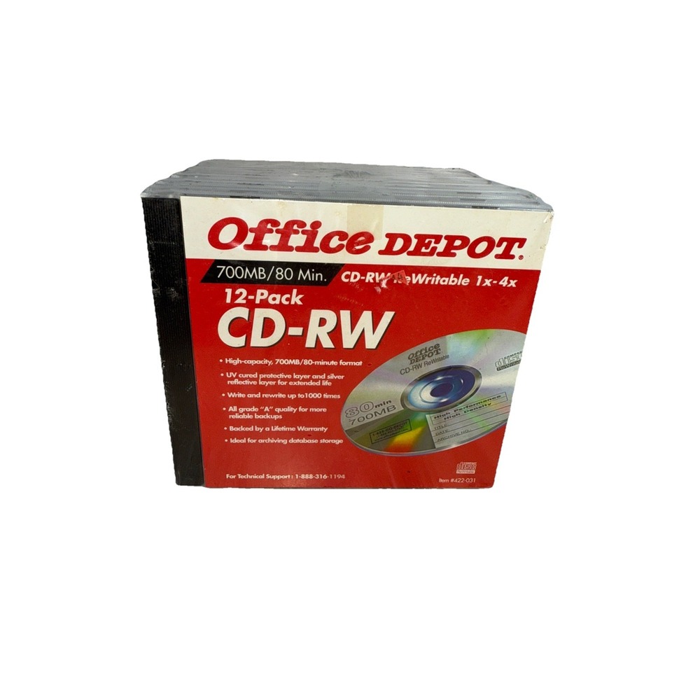 Office Depot CD-RW Re-Writable DISC 12 Pack 700MB/80 Minute Format‎ 1x 4x Speed